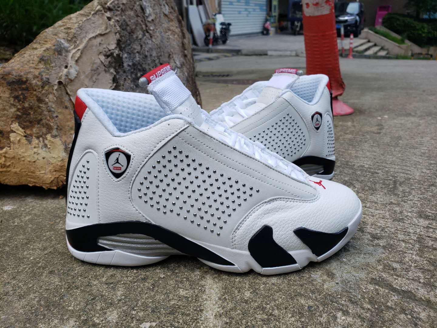 Supreme x Air Jordan 14 White Black Shoes